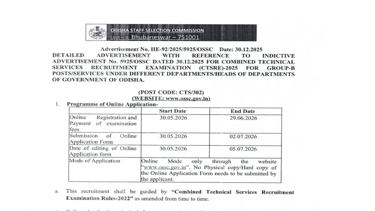 OSSC Combined Technical Service Exam 2026 notification released for 646 Group B & Group C posts. Check eligibility, vacancy details, important dates, selection process and apply online.